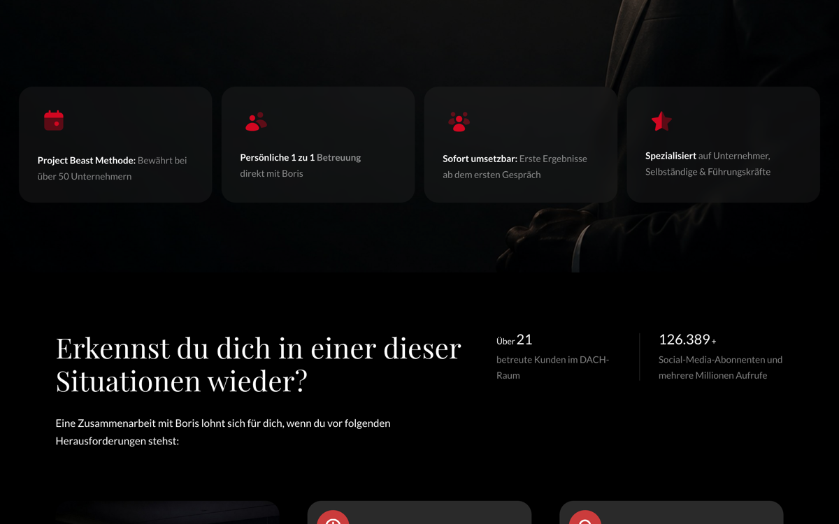Abschnitt der Website von Project Beast mit Kennzahlen